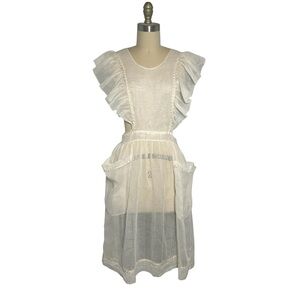 Vintage 1950s Sheer Hostess Apron Pinafore Ruffle Shoulder Cottagecore